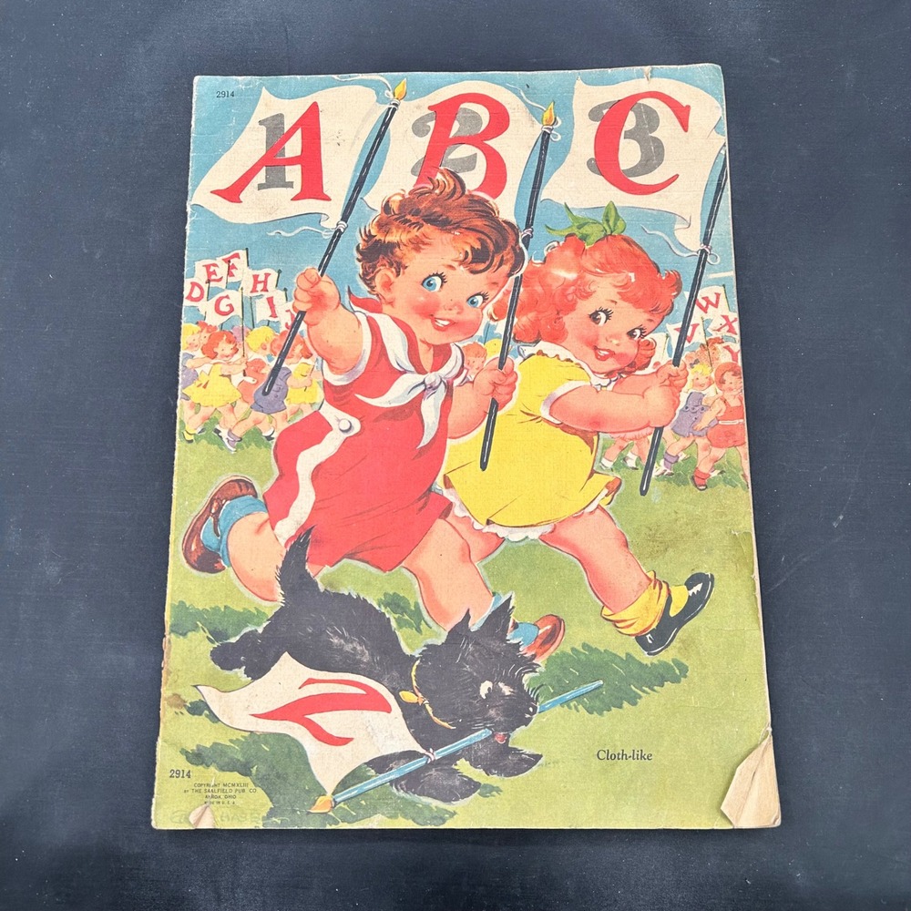 Vintage 1943 ABC Book Saalfield‎ Cloth-like Illustrated Children's Book